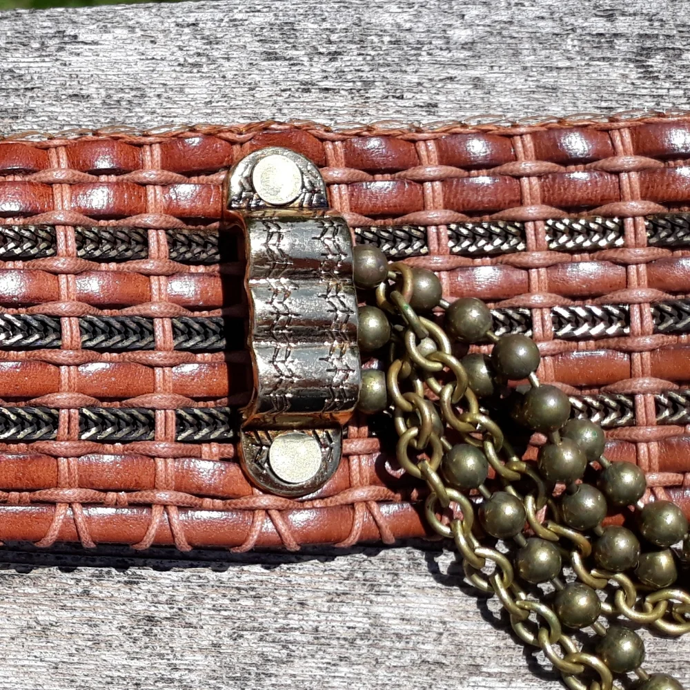 Streets Ahead Woven Leather & Brass Wide Belt S